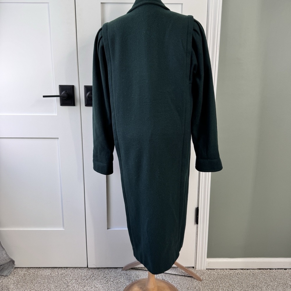 Vintage Wool Coat Women 8P Hunter Green Double Breasted Trench 90s Capsule Puff - Picture 6 of 15